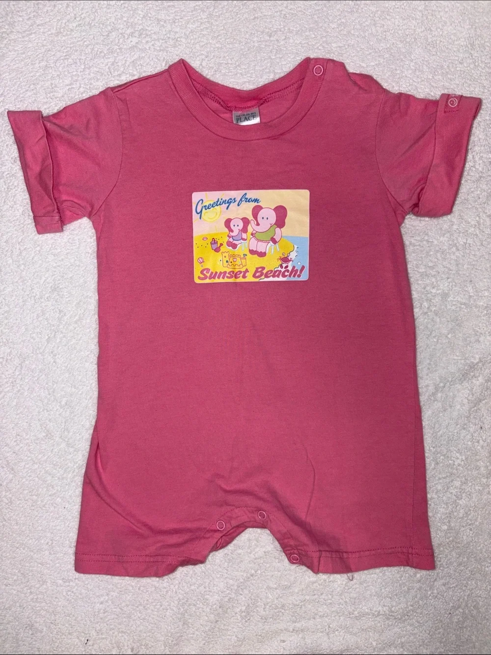 The Children's Place vtg Pink Sunset Beach Graphic One-Piece summer romper 24m